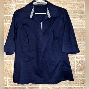 Dunnes Stores St Bernard Navy Blue Popover Blouse Tunic Size 10 Navy & White